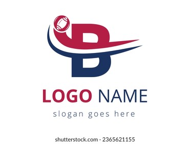 B Letter with Rugby Sports Logo Concept, Football Logo Combined With Rugby Ball Icon For American Soccer Club Symbol