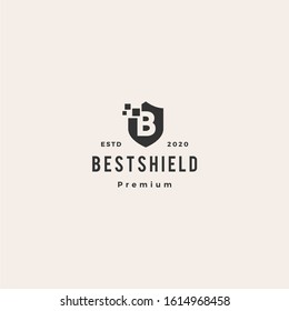 b letter shield digital pixel logo vector icon hipster vintage retro