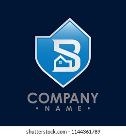 B letter Shield house icon logo design vector template