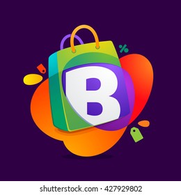 B letter with shopping bag icon and Sale tag.