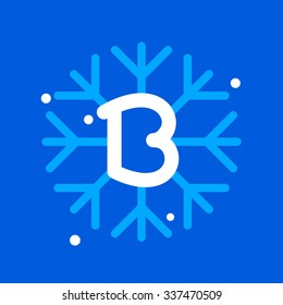B letter with snowflake icon on the blue background. Design template elements for your application or corporate identity.
