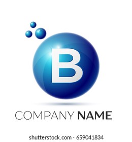 B Letter splash logo. Blue dots and circle bubble letter design on grey background. Vector Illustration