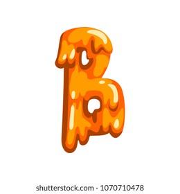 B letter of sweet fruit jelly, glossy, edible liquid font vector Illustration on a white background