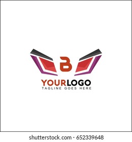 B letter symbol identity, abstract wing reflect logo, double infinity loop logo design template. Beauty eye violet and red concept.