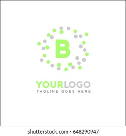 B Letter Tech Brand Identity. Abstract Pixel Logo Design Element