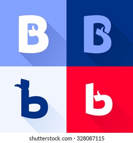 B letter with thumb up set. Vector logo design template elements for your application or corporate identity.