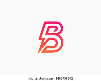 B Letter Thunder Logo Power Icon Turbo Sign Vector Design.