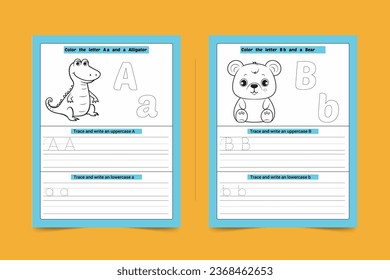 A and B Letter Tracing Practice Sheet with Animal