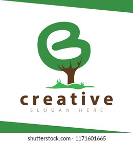 B Letter tree green logo vector template