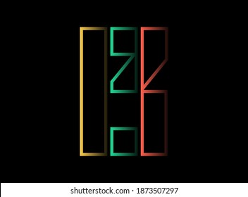 Diseño vectorial de letras D, logotipo de tipos de letra. Color rojo, verde, amarillo sobre fondo negro. Para medios sociales, elementos de diseño, afiches creativos, plantillas web y más
