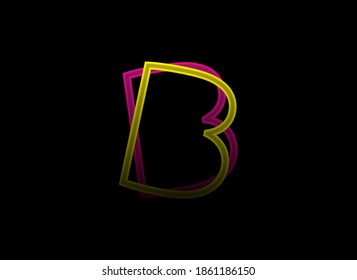 B letter vector design, shadow font logo, . Dynamic split pink, yellow color on black background. For social media,design elements, creative poster, web template    


