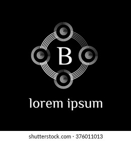 B letter vector logo with circles calligraphic borders (icon, sign, symbol, monogram)