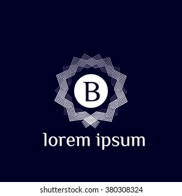 B letter vector logo with square calligraphic borders (icon, sign, symbol, monogram)