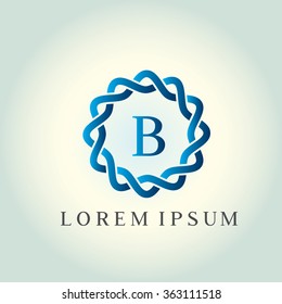 B letter vector logo template (sign, symbol, emblem, ornament). Tracery logo. Wave ornament dynamic logo.