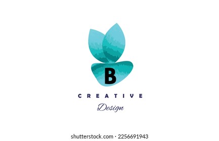 B letter water color blue brush artwork logo icon with elegant circle creative vector design on white background