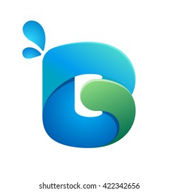 B letter with water waves and drops. Font style, vector design template elements for your ecology application or corporate identity.