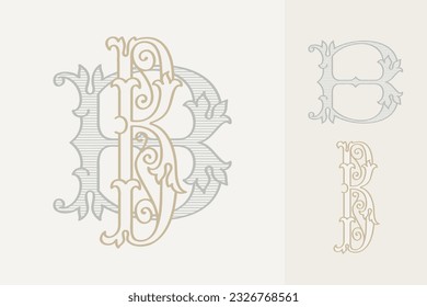 B letter wedding monogram creator kit. Elegant historical style alphabet for party invitations. This set includes Wide and Narrow capitals for your own emblem. Find full set in my profile.