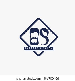 B letter in whiskered man and S letter in  long hair woman logo on light gray background.(EPS10 Art vector)