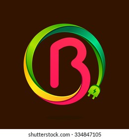 B letter with wire plug icon. Vector design template elements for your application or corporate identity.