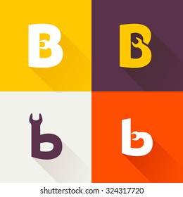 B letter with wrench logo set. Vector repair design template elements for your application or corporate identity.