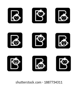 Cartas B con expresiones faciales de mono. Logo del mono B.