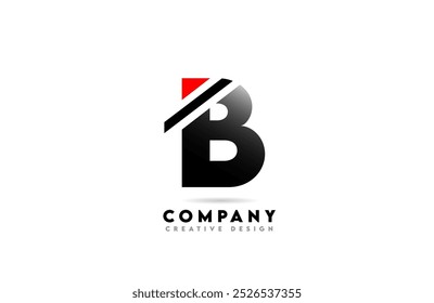 B line cut letter alphabet logo icon design with red black color for company and business