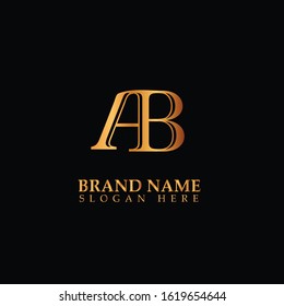 A B Logo. AB Letter Design Vector with golden Color.
