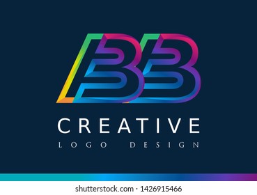 B B  Logo. BB Letter Design Vector with Magenta blue and green yellow color.