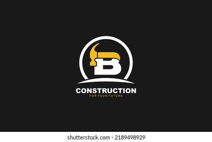 B logo construction vector for woodworking company. initial letter hammer template vector illustration for your brand.