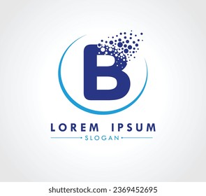 B Logo design with dispersing effect isolated on white background. Vector Illustrator.
