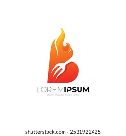 B logo and fire design template, barbecue logo, restaurant