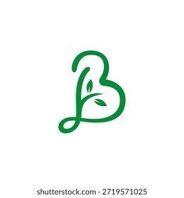 B logo green leaf twig with flat design style