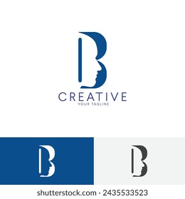 B logo, human face logo, human face in b  letter