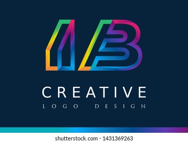 I B Logo. IB Letter Design Vector with Magenta blue and green yellow color.