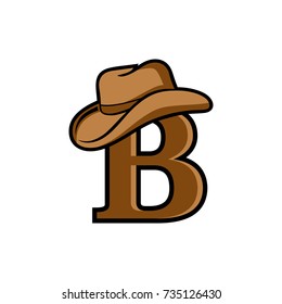 B logo initial letter design template vector with cowboy hat above.