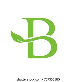 B logo initial letter design template vector with leaf combination