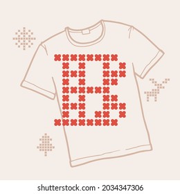 B logo letter is made of thick round knits. Flat style lettering with a set of bonus icons. Perfect for the 2022 New Year, Ugly Sweater Party, Christmas souvenirs design like a T-shirt.