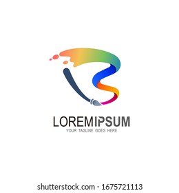 Logotipo B, logotipo de letra b con diseño de pincel y pintura, iconos arco iris