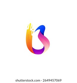 B logo, Letter B logo and water swoosh design colorful, 3d style