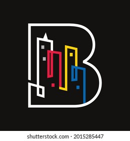 B-Logo-Schrift mit Bauform auf dunklem Hintergrund