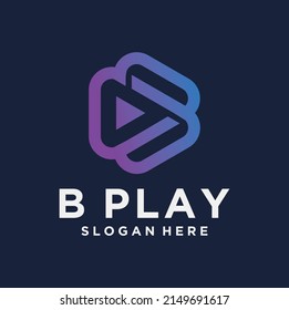 B logo multimedia and play logo technology and digital connection letter b logo with play logo templ