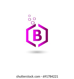 b logo with purple hexagon