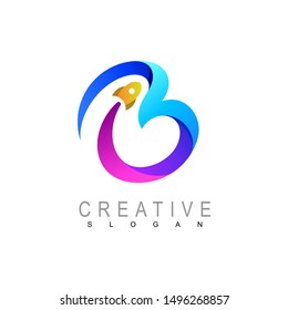 B logo and rocket design combination, Galaxy icon, Discovery logo