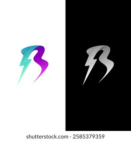 B logo and thunder design template, icon of lightning striking