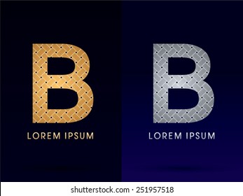 B Luxury font, designed using gold and silver line geometric shape on dark background, idea from wicker,basket ,woven, ribbons, jewelry, diamond ,rope, logo, symbol, icon, graphic, vector.