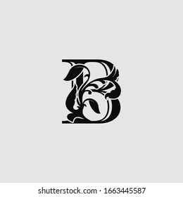 B Luxury Letter Logo Icon,  Monogram vector design concept abstract nature floral  letter with leaf.