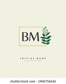 B M BM Beauty vector initial logo, handwriting logo of wedding, fashion, jewerly, heraldic, boutique, floral and botanical with creative template for any company or business.