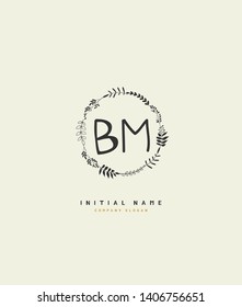 B M BM Beauty vector initial logo, handwriting logo of wedding, fashion, jewerly, heraldic, boutique, floral and botanical with creative template for any company or business.