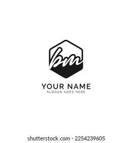 B, M, BM Initial letter handwritten and signature vector image template in hexagon shape logo