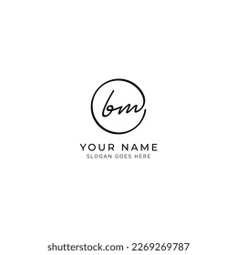 B, M, BM Initial letter handwritten and signature vector logo. Business template in round shape line art